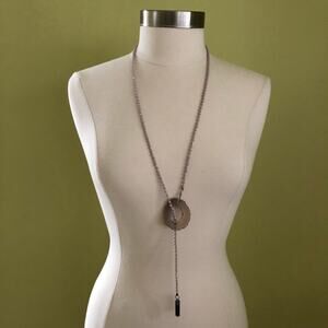 Lavender Geode Pendant Crystal Bead Lariat Necklace Boho Festival Handmade